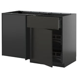 METOD / KNIVSHULT corner base cab w drawer and p-out, black-grey/Nickebo matt anthracite, 128x68 cm