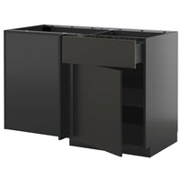 METOD / KNIVSHULT corner base cab w drawer and shelf, black-grey/Nickebo matt anthracite, 128x68 cm