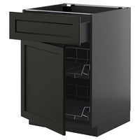 METOD / KNIVSHULT base cab w wire basket/drawer/door, black-grey/Lerhyttan black stained, 60x60 cm