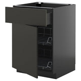 METOD / KNIVSHULT base cab w wire basket/drawer/door, black-grey/Nickebo matt anthracite, 60x60 cm