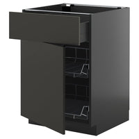 METOD / KNIVSHULT base cab w wire basket/drawer/door, black-grey/Nickebo matt anthracite, 60x60 cm