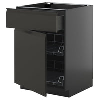 METOD / KNIVSHULT base cab w wire basket/drawer/door, black-grey/Upplöv matt anthracite, 60x60 cm