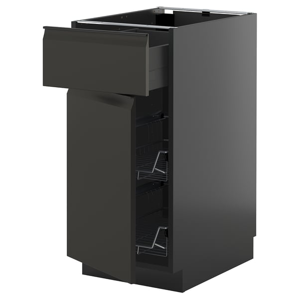 METOD / KNIVSHULT base cab w wire basket/drawer/door, black-grey/Upplöv matt anthracite, 40x60 cm