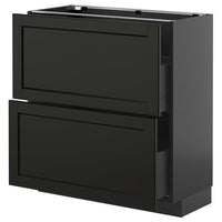 METOD / KNIVSHULT base cabinet with 2 drawers, black-grey/Lerhyttan black stained, 80x37 cm