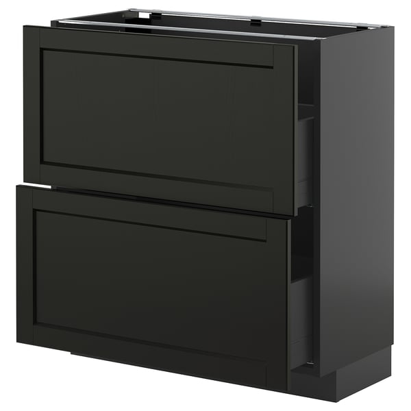 METOD / KNIVSHULT base cabinet with 2 drawers, black-grey/Lerhyttan black stained, 80x37 cm