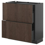 METOD / KNIVSHULT base cabinet with 2 drawers, black-grey/Sinarp brown, 80x37 cm