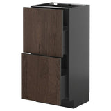 METOD / KNIVSHULT base cabinet with 2 drawers, black-grey/Sinarp brown, 40x37 cm