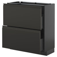 METOD / KNIVSHULT base cabinet with 2 drawers, black-grey/Upplöv matt anthracite, 80x37 cm