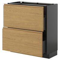 METOD / KNIVSHULT base cabinet with 2 drawers, black-grey/Voxtorp oak effect, 80x37 cm