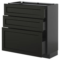 METOD / KNIVSHULT base cabinet with 3 drawers, black-grey/Lerhyttan black stained, 80x37 cm
