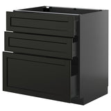 METOD / KNIVSHULT base cabinet with 3 drawers, black-grey/Lerhyttan black stained, 80x60 cm
