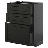 METOD / KNIVSHULT base cabinet with 3 drawers, black-grey/Lerhyttan black stained, 60x37 cm