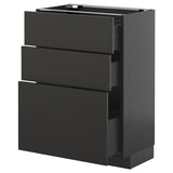 METOD / KNIVSHULT base cabinet with 3 drawers, black-grey/Nickebo matt anthracite, 60x37 cm