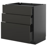 METOD / KNIVSHULT base cabinet with 3 drawers, black-grey/Nickebo matt anthracite, 80x60 cm