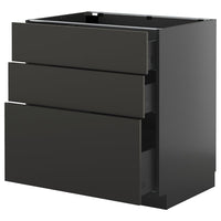 METOD / KNIVSHULT base cabinet with 3 drawers, black-grey/Nickebo matt anthracite, 80x60 cm