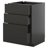 METOD / KNIVSHULT base cabinet with 3 drawers, black-grey/Nickebo matt anthracite, 60x60 cm