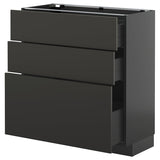 METOD / KNIVSHULT base cabinet with 3 drawers, black-grey/Nickebo matt anthracite, 80x37 cm