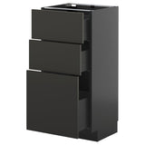 METOD / KNIVSHULT base cabinet with 3 drawers, black-grey/Nickebo matt anthracite, 40x37 cm