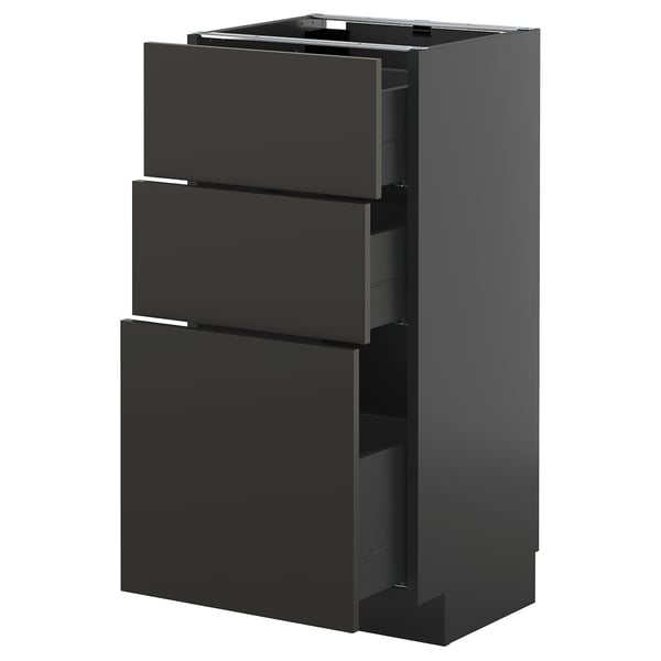 METOD / KNIVSHULT base cabinet with 3 drawers, black-grey/Nickebo matt anthracite, 40x37 cm