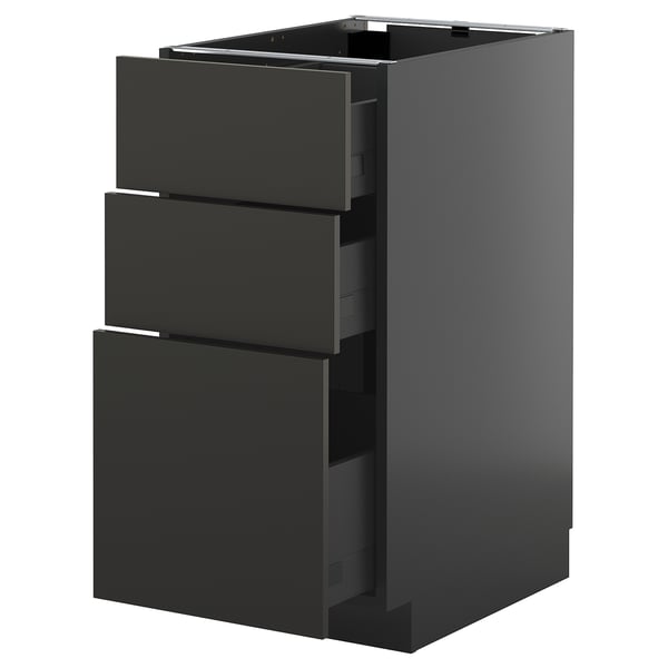 METOD / KNIVSHULT base cabinet with 3 drawers, black-grey/Nickebo matt anthracite, 40x60 cm
