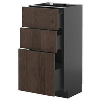 METOD / KNIVSHULT base cabinet with 3 drawers, black-grey/Sinarp brown, 40x37 cm