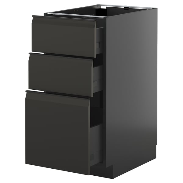 METOD / KNIVSHULT base cabinet with 3 drawers, black-grey/Upplöv matt anthracite, 40x60 cm