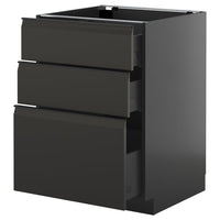 METOD / KNIVSHULT base cabinet with 3 drawers, black-grey/Upplöv matt anthracite, 60x60 cm
