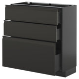 METOD / KNIVSHULT base cabinet with 3 drawers, black-grey/Upplöv matt anthracite, 80x37 cm