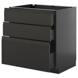 METOD / KNIVSHULT base cabinet with 3 drawers, black-grey/Upplöv matt anthracite, 80x60 cm
