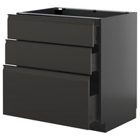 METOD / KNIVSHULT base cabinet with 3 drawers, black-grey/Upplöv matt anthracite, 80x60 cm