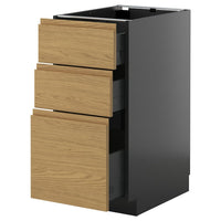METOD / KNIVSHULT base cabinet with 3 drawers, black-grey/Voxtorp oak effect, 40x60 cm