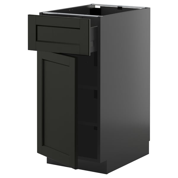 METOD / KNIVSHULT base cabinet with drawer/door, black-grey/Lerhyttan black stained, 40x60 cm