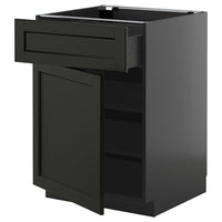METOD / KNIVSHULT base cabinet with drawer/door, black-grey/Lerhyttan black stained, 60x60 cm
