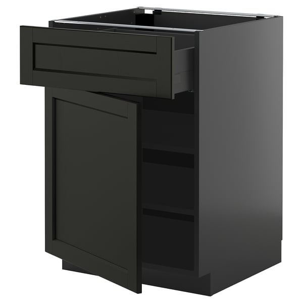 METOD / KNIVSHULT base cabinet with drawer/door, black-grey/Lerhyttan black stained, 60x60 cm