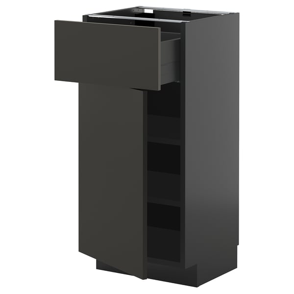 METOD / KNIVSHULT base cabinet with drawer/door, black-grey/Nickebo matt anthracite, 40x37 cm