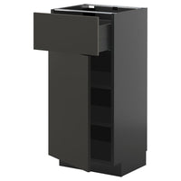 METOD / KNIVSHULT base cabinet with drawer/door, black-grey/Nickebo matt anthracite, 40x37 cm