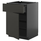METOD / KNIVSHULT base cabinet with drawer/door, black-grey/Nickebo matt anthracite, 60x60 cm
