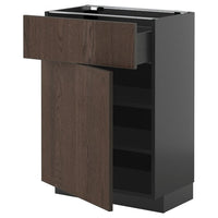 METOD / KNIVSHULT base cabinet with drawer/door, black-grey/Sinarp brown, 60x37 cm