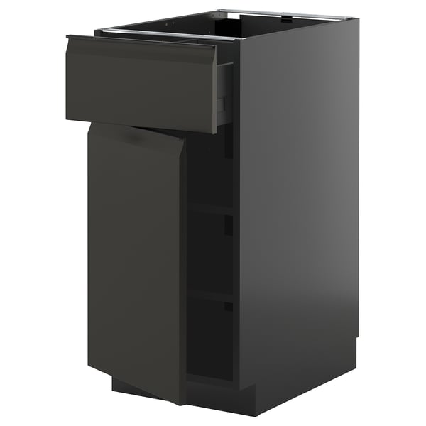 METOD / KNIVSHULT base cabinet with drawer/door, black-grey/Upplöv matt anthracite, 40x60 cm