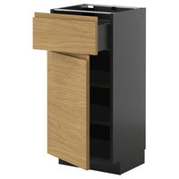 METOD / KNIVSHULT base cabinet with drawer/door, black-grey/Voxtorp oak effect, 40x37 cm