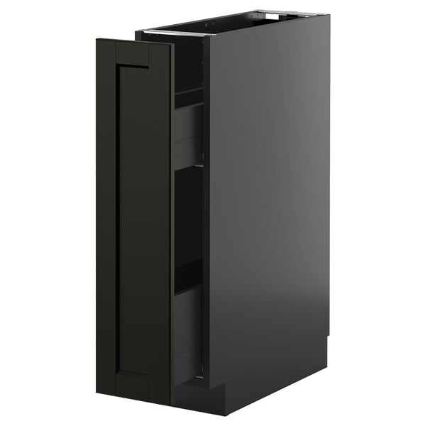 METOD / KNIVSHULT base cabinet/pull-out int fittings, black-grey/Lerhyttan black stained, 20x60 cm
