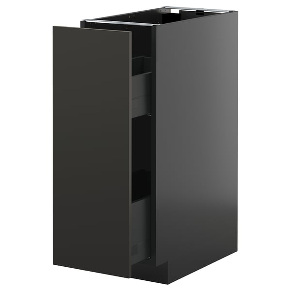 METOD / KNIVSHULT base cabinet/pull-out int fittings, black-grey/Nickebo matt anthracite, 30x60 cm