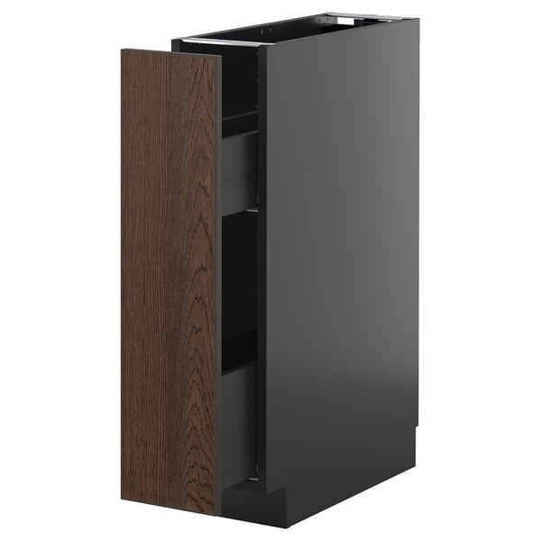 METOD / KNIVSHULT base cabinet/pull-out int fittings, black-grey/Sinarp brown, 20x60 cm