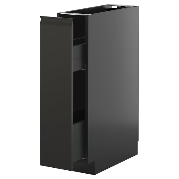 METOD / KNIVSHULT base cabinet/pull-out int fittings, black-grey/Upplöv matt anthracite, 20x60 cm