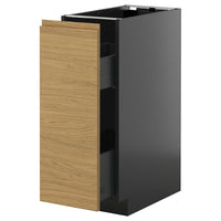 METOD / KNIVSHULT base cabinet/pull-out int fittings, black-grey/Voxtorp oak effect, 30x60 cm