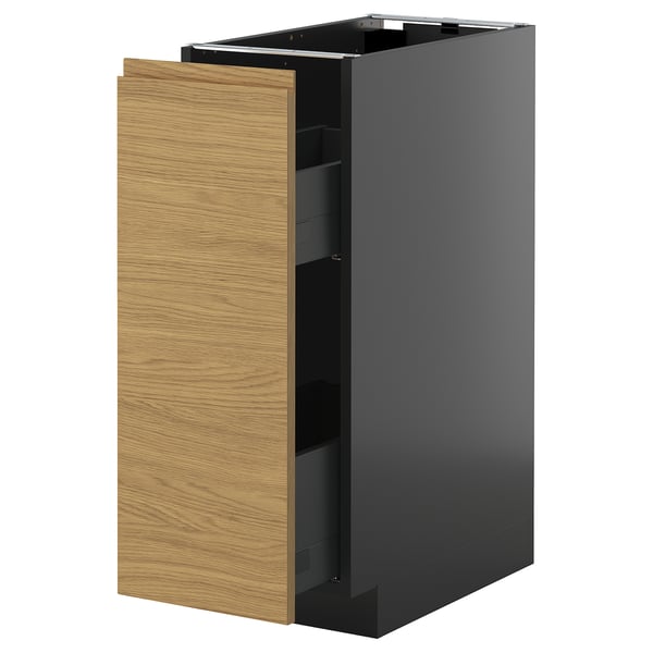 METOD / KNIVSHULT base cabinet/pull-out int fittings, black-grey/Voxtorp oak effect, 30x60 cm