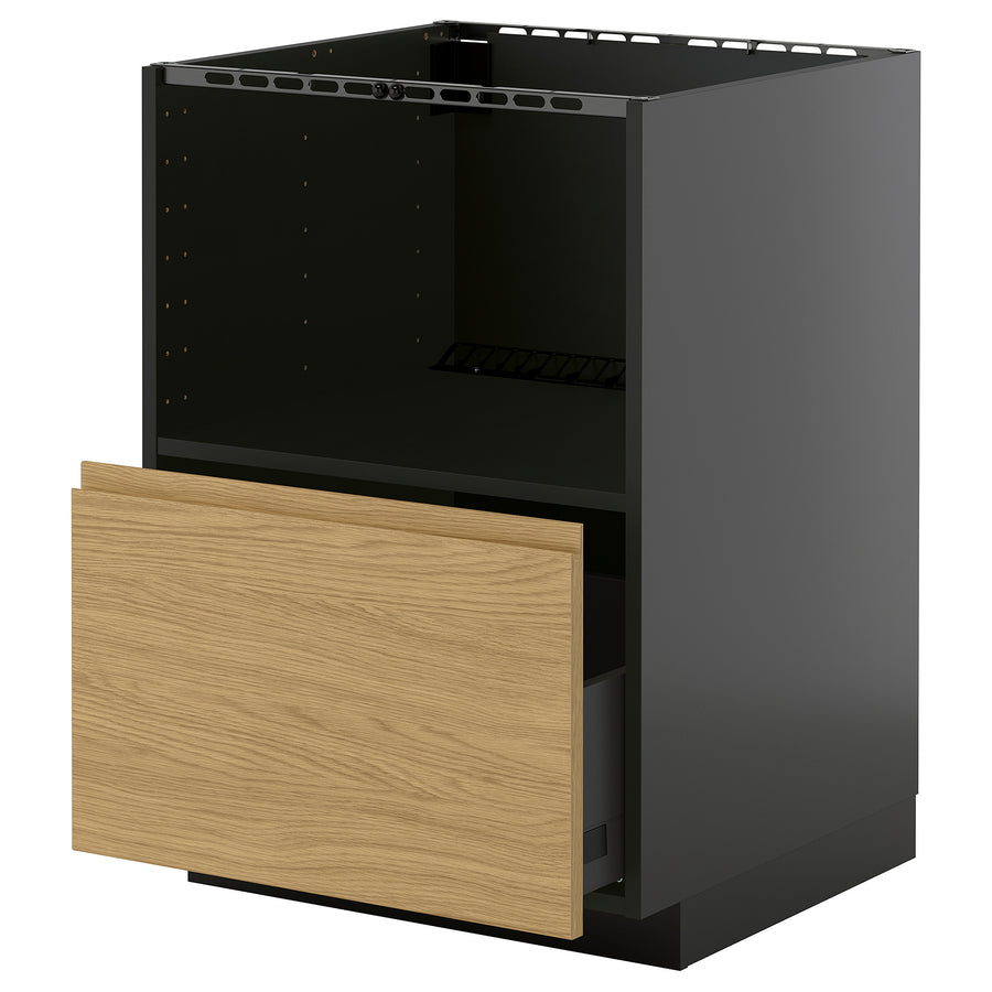 METOD / KNIVSHULT base cabinet f built-in appliances, black-grey/Voxtorp oak effect, 60x60 cm