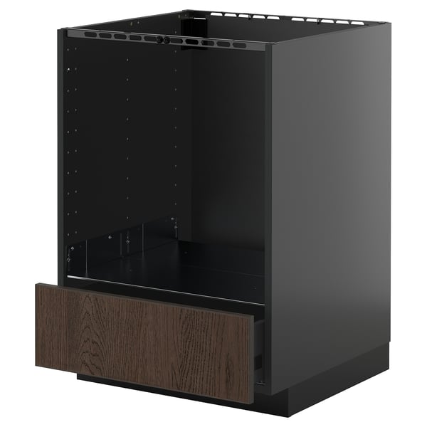 METOD / KNIVSHULT base cabinet for oven with drawer, black-grey/Sinarp brown, 60x60 cm