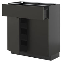 METOD / KNIVSHULT base cabinet with drawer/2 doors, black-grey/Nickebo matt anthracite, 80x37 cm