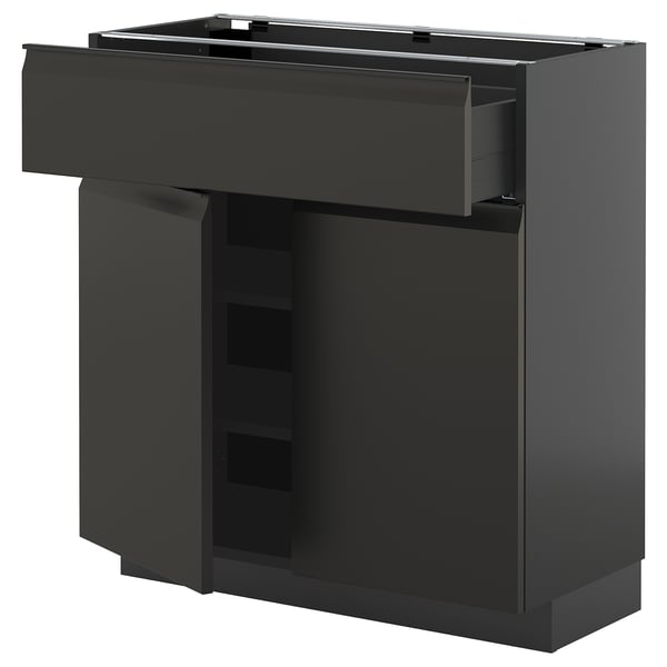 METOD / KNIVSHULT base cabinet with drawer/2 doors, black-grey/Upplöv matt anthracite, 80x37 cm